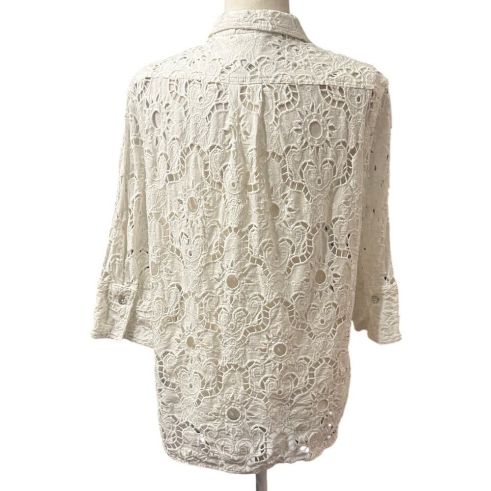 FARM Rio White Crochet Lace Button Front Top Cover Up Shirt Small Boho Resort - Picture 5 of 8